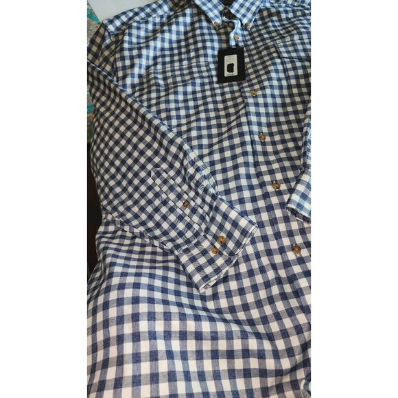 Roundtree & Yorke Men's 2XB Blue & White Check Button-Down Shirt Long Sleeve New - Picture 3 of 15